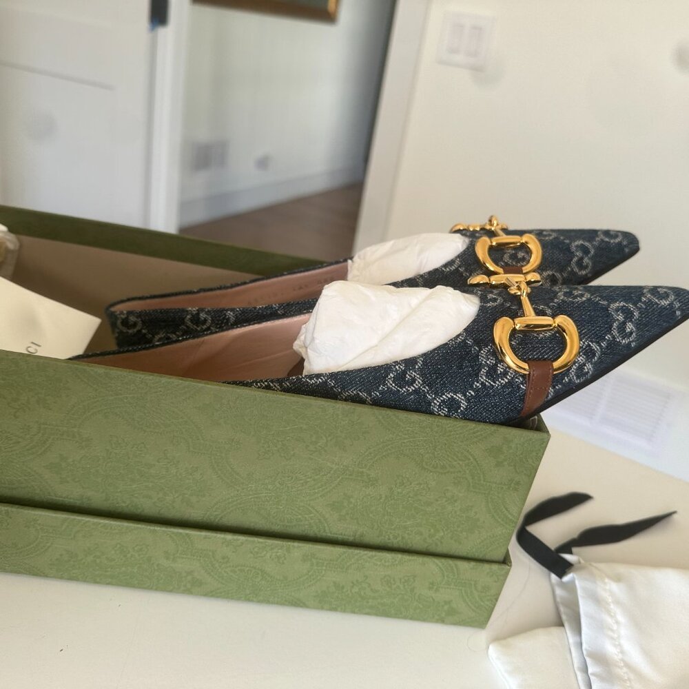 New Denim Monogramed Gucci Flats - Picture 6 of 16